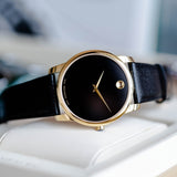 Buy Shop Movado Museum Black Dial Black Leather Strap Watch For Men - 0607014 USA Online