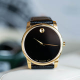 Buy Shop Movado Museum Black Dial Black Leather Strap Watch For Men - 0607014 USA Online