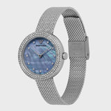 Emporio Armani Rosa Diamonds Mother of Pearl Blue Dial Silver Mesh Bracelet Watch For Women - AR11380