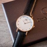 Buy Shop Daniel Wellington Classy Sheffield White Dial Black Leather Strap Watch For Women - DW00100060 USA Online