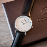 Buy Shop Daniel Wellington Classy Sheffield White Dial Black Leather Strap Watch For Women - DW00100068 USA Online