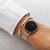 Buy Shop Daniel Wellington Classic Melrose Black Dial Rose Gold Mesh Bracelet Watch For Women - DW00100161 USA Online
