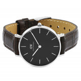 Buy Shop Daniel Wellington Classic Petite York Black Dial Brown Leather Strap Watch For Women - DW00100182 USA Online