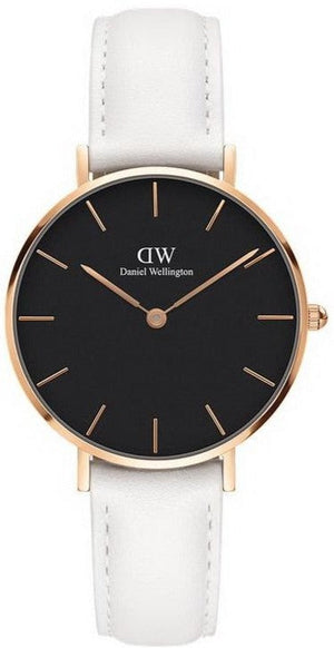 Buy Shop Daniel Wellington Classic Petite Bondi Black Dial White Leather Strap Watch For Women - DW00100283 USA Online