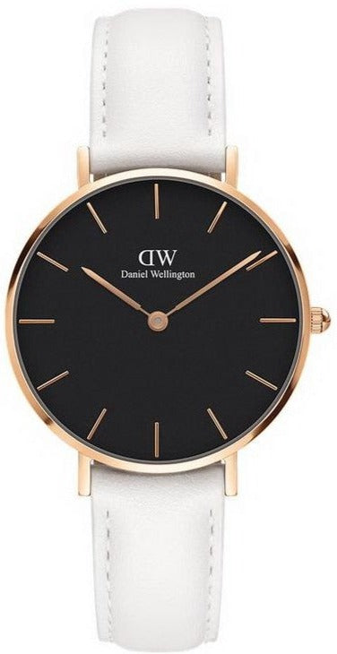 Buy Shop Daniel Wellington Classic Petite Bondi Black Dial White Leather Strap Watch For Women - DW00100283 USA Online