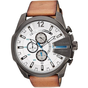 Buy Shop Diesel Mega Chief Chronograph White Dial Brown Leather Strap Watch For Men - DZ4280 USA Online
