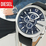 Buy Shop Diesel Mega Chief Chronograph Blue Dial Black Leather Strap Watch For Men - DZ4423 USA Online