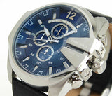 Buy Shop Diesel Mega Chief Chronograph Blue Dial Black Leather Strap Watch For Men - DZ4423 USA Online