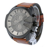 Diesel Mega Chief Grey Dial Brown Leather Strap Watch For Men - DZ4463