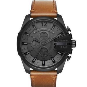 Buy Shop Diesel Mega Chief Chronograph Grey Dial Brown Leather Strap Watch For Men - DZ4463 USA Online