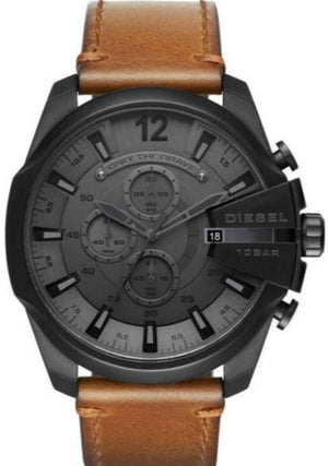 Buy Shop Diesel Mega Chief Chronograph Grey Dial Brown Leather Strap Watch For Men - DZ4463 USA Online