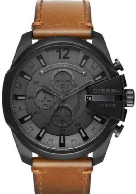 Buy Shop Diesel Mega Chief Chronograph Grey Dial Brown Leather Strap Watch For Men - DZ4463 USA Online
