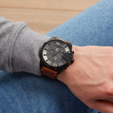 Buy Shop Diesel Mega Chief Chronograph Grey Dial Brown Leather Strap Watch For Men - DZ4463 USA Online