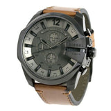 Buy Shop Diesel Mega Chief Chronograph Grey Dial Brown Leather Strap Watch For Men - DZ4463 USA Online