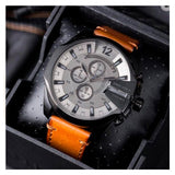 Diesel Mega Chief Grey Dial Brown Leather Strap Watch For Men - DZ4463