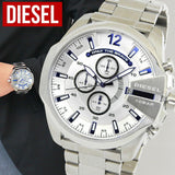 Diesel Mega Chief Chronograph Silver Dial Silver Steel Strap Watch For Men - DZ4477