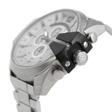 Diesel Mega Chief Chronograph Silver Dial Silver Steel Strap Watch For Men - DZ4501