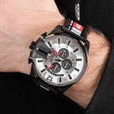 Diesel Mega Chief Chronograph Silver Dial Black Leather Strap Watch For Men - DZ4512