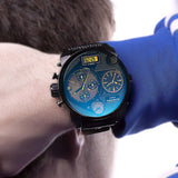 Buy Shop Diesel Big Daddy Blue Dial Black Leather Strap Watch For Men - DZ7127 USA Online