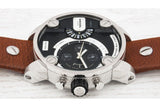 Buy Shop Diesel SBA Dual Time Black Dial Brown Leather Strap Watch For Men - DZ7264 USA Online