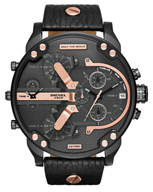 Buy Shop Diesel Mr Daddy 2.0 Chronograph Black Dial Black Leather Strap Watch For Men - DZ7350 USA Online