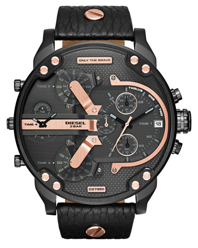 Buy Shop Diesel Mr Daddy 2.0 Chronograph Black Dial Black Leather Strap Watch For Men - DZ7350 USA Online