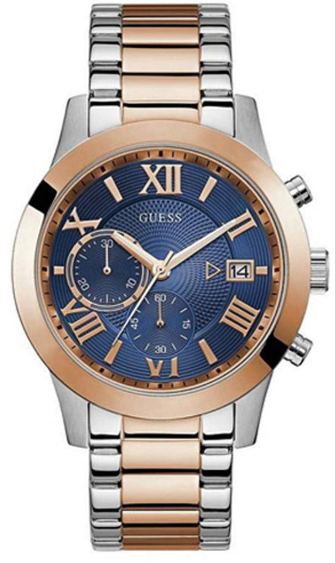 Buy Shop Guess Atlas Chronograph Blue Dial Two Tone Steel Strap Watch for Men - W0668G6 USA Online