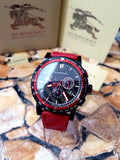 Burberry The City Chronograph Black Dial Red Rubber Strap Watch For Men - BU9805