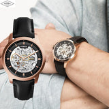 Buy Shop Fossil Townsman Automatic Skeleton Black Dial Black Leather Strap Watch for Men - ME3084 USA Online