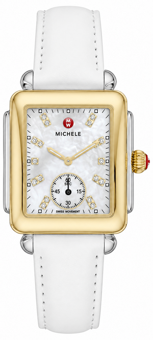 Buy Shop Michele Deco Silver Dial White Leather Strap Watch For Women - MWW06V000043 USA Online