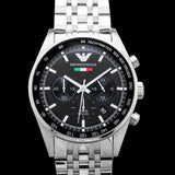 Buy Shop Emporio Armani Team Italia Chronograph Black Dial Silver Steel Strap Watch For Men - AR5983 USA Online