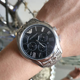 Buy Shop Emporio Armani Classic Chronograph Black Dial Silver Steel Strap Watch For Men - AR1786 USA Online
