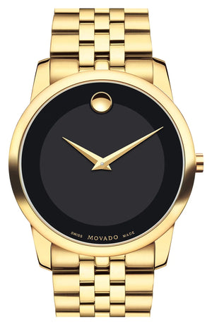 Buy Shop Movado Museum Black Dial Gold Steel Strap Watch For Men - 606997 USA Online