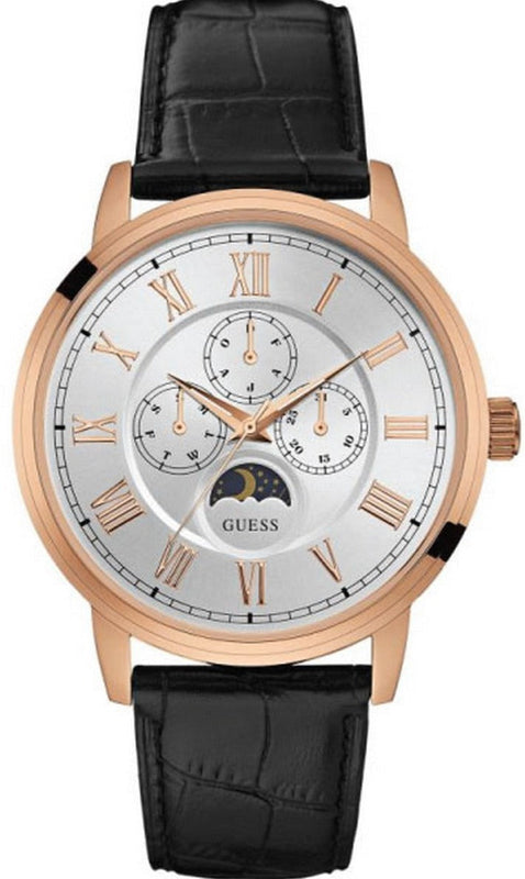 Buy Shop Guess Delancy Quartz Silver Dial Black Leather Strap Watch For Men - W0870G2 USA Online
