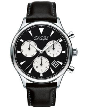Buy Shop Movado Heritage Chronograph Black Dial Black Leather Strap Watch for Men - 3650005 USA Online