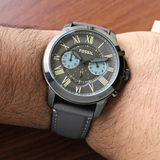 Buy Shop Fossil Grant Chronograph Gunmetal Grey Dial Grey Leather Strap Watch for Men - FS5183 USA Online