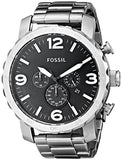 Buy Shop Fossil Nate Chronograph Black Dial Silver Steel Strap Watch for Men - JR1353 USA Online