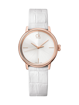 Buy Shop Calvin Klein Accent White Dial White Leather Strap Watch for Women - K2Y2Y6K6 USA Online