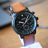 Buy Shop Fossil Goodwin Luggage Chronograph Black Dial Brown Leather Strap Watch for Men - FS5501 USA Online