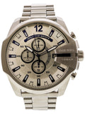 Diesel Mega Chief Chronograph Silver Dial Silver Steel Strap Watch For Men - DZ4477