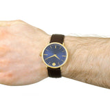 Movado Ultra Slim Blue Dial Brown Leather Strap Watch For Men - 0607088