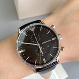 Buy Shop Emporio Armani Gianni Chronograph Black Dial Black Leather Strap Watch For Men - AR0397 USA Online