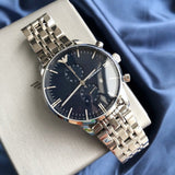 Buy Shop Emporio Armani Gianni Chronograph Blue Dial Silver Steel Strap Watch For Men - AR1648 USA Online