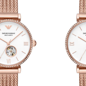Buy Shop Emporio Armani Meccanico Automatic White Dial Rose Gold Mesh Strap Watch For Women - AR60063 USA Online