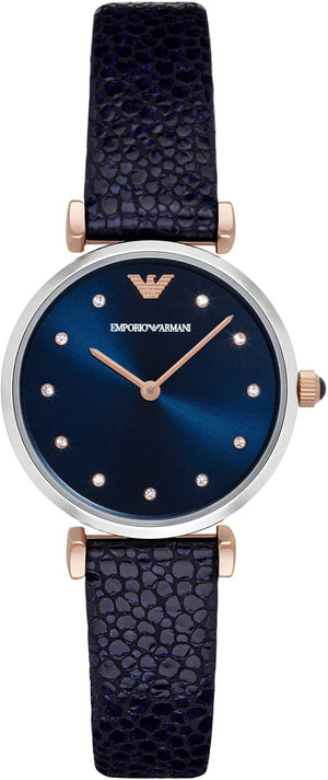 Buy Shop Emporio Armani Gianni T Bar Analog Blue Dial Black Leather Strap Watch For Women - AR1989 USA Online