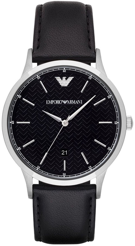 Buy Shop Emporio Armani Renato Analog Black Dial Black Leather Strap Watch For Men - AR8035 USA Online