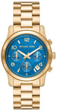 Buy Shop Michael Kors Runway Chronograph Blue Dial Gold Steel Strap Watch For Women - MK7353 USA Online