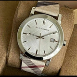 Buy Shop Burberry The City Nova Silver Dial White Leather Strap Watch for Women - BU9022 USA Online