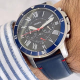 Buy Shop Fossil Grant Chronograph Blue Dial Blue Leather Strap Watch for Men - FS5373 USA Online