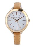Buy Shop Michael Kors Runway Slim Quartz White Dial Beige Leather Strap Watch For Women - MK2284 USA Online